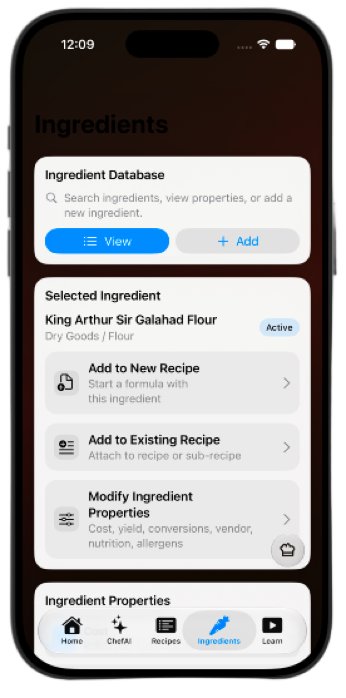 Ingredients screen