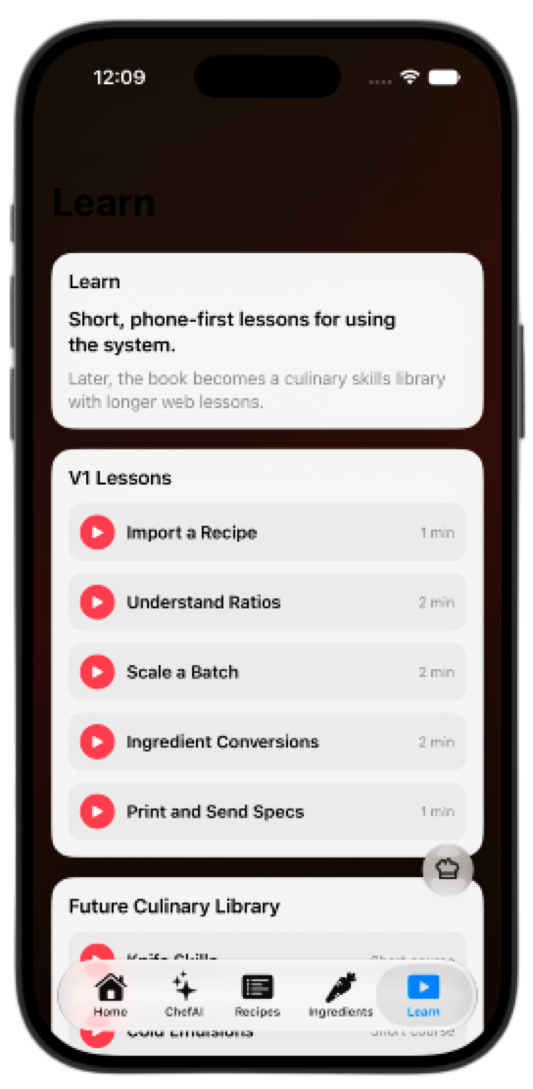 Learn screen